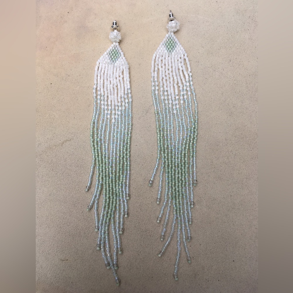 Beaded Fringe Earrings - Shimmering Sea Labradorite Earrings